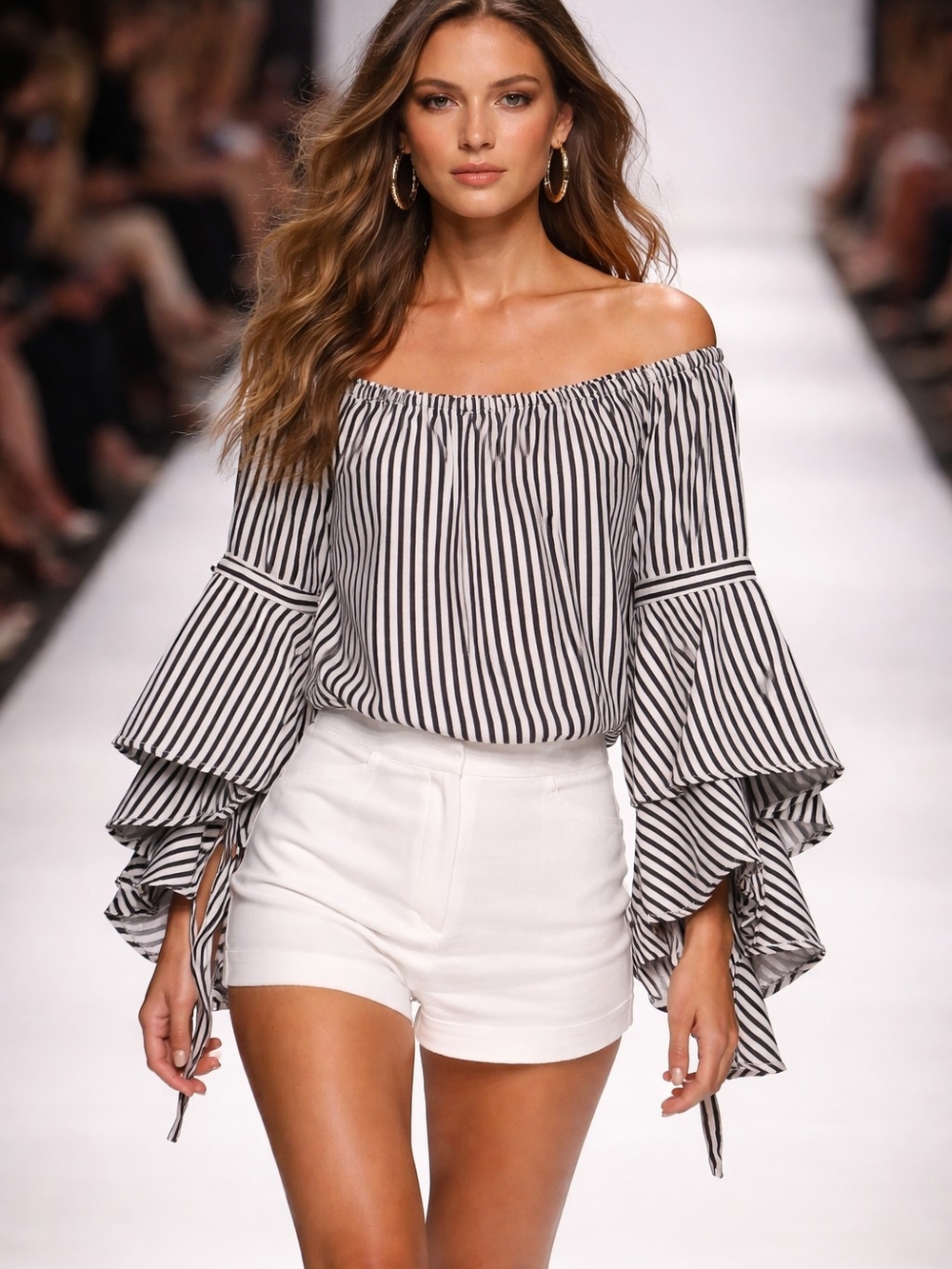 Live 4 Truth Black & White Striped Off-Shoulder Ruffle Sleeve Top